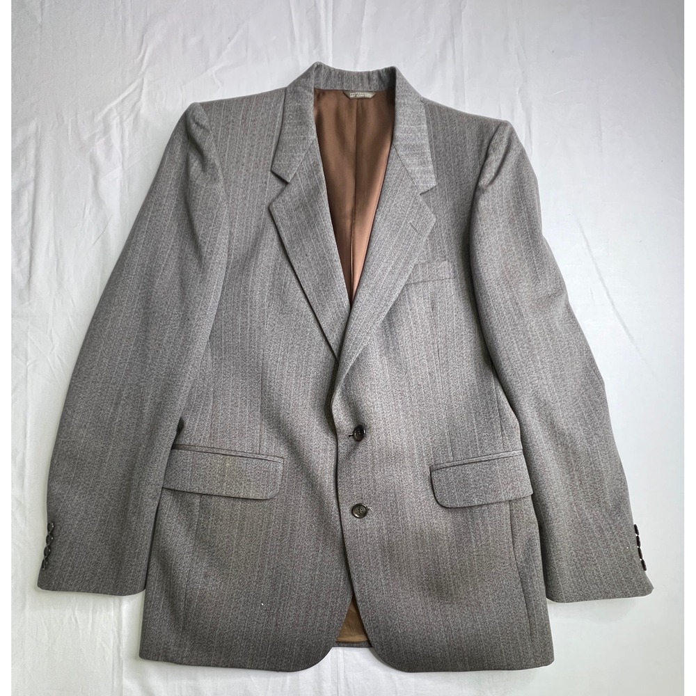 Vintage Mens Herringbone Wool Blazer Sport‎ Coat Jacket Brown Gray
